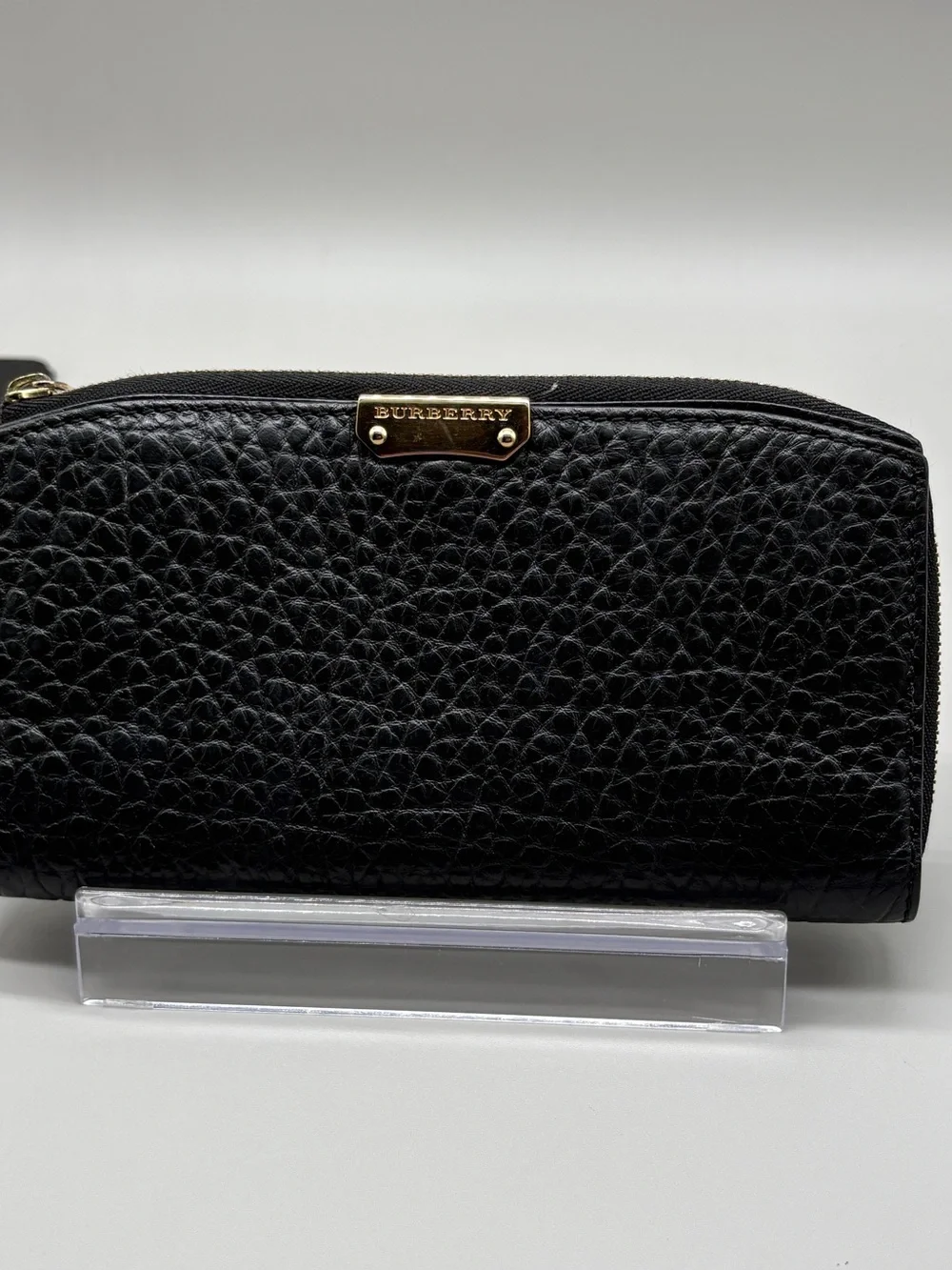 Burberry Black Pebbled Leather Zip Wallet